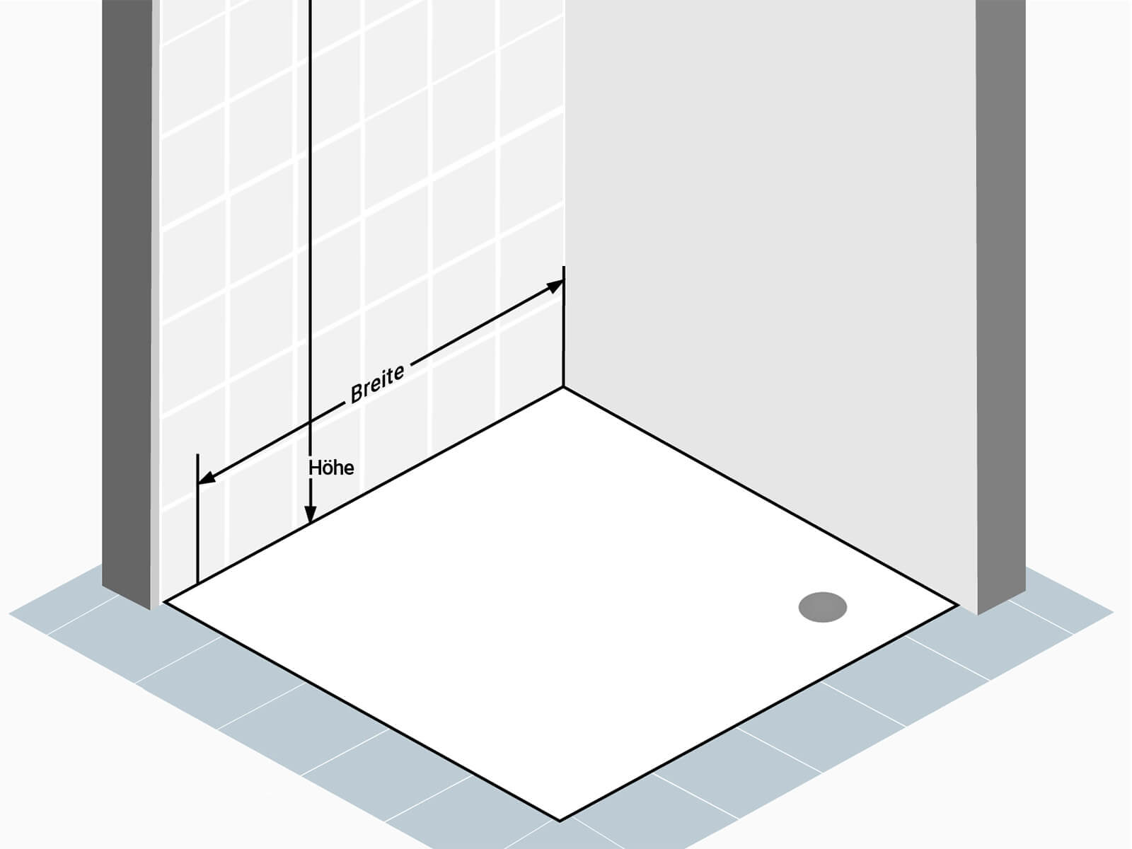 Messen des gefliesten Wandbereichs bei einer Dusche