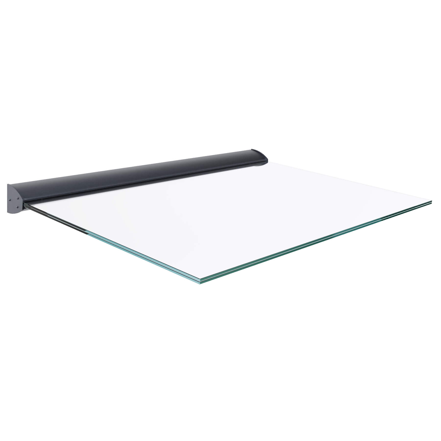 Freitragendes Vordach mit anthrazit-Farbenden ovalen Klemmprofil und 8 mm Klarglas