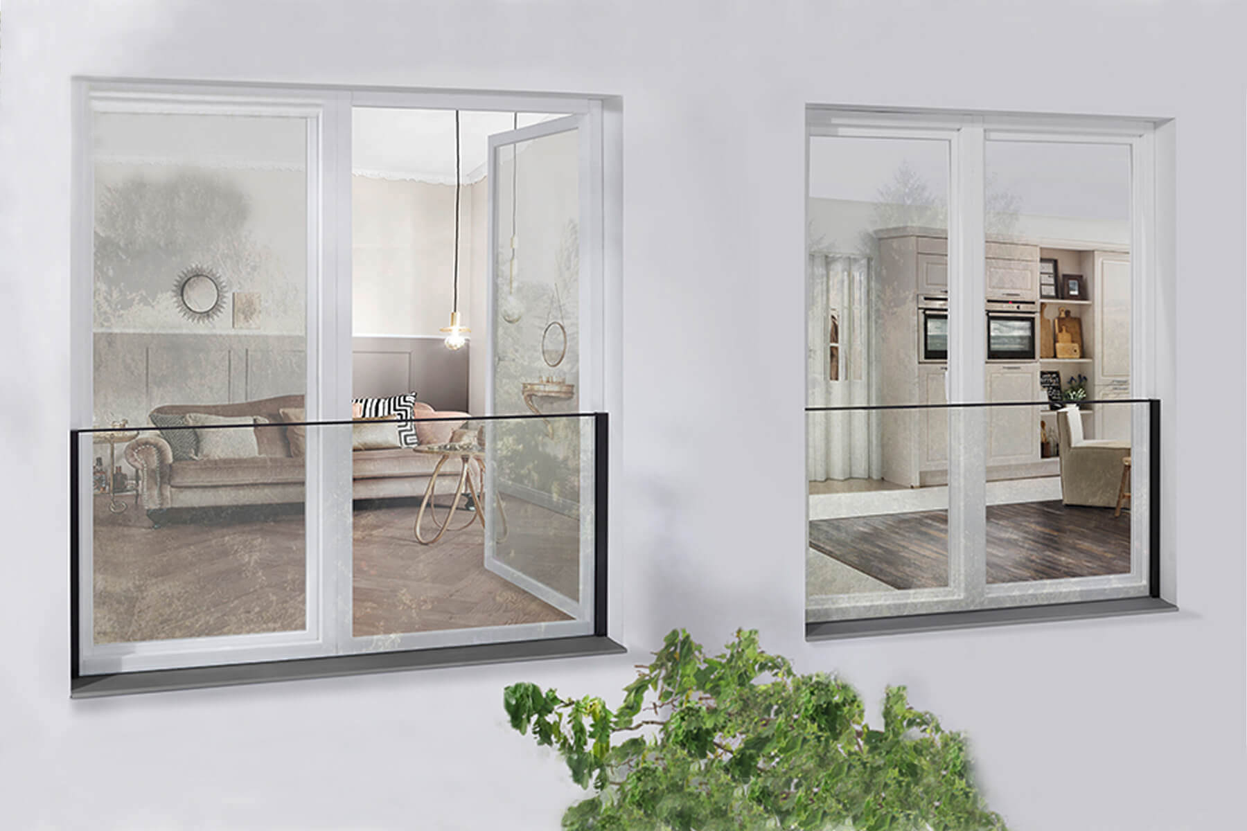 Fensterbrüstung an weißem Wohngebäude