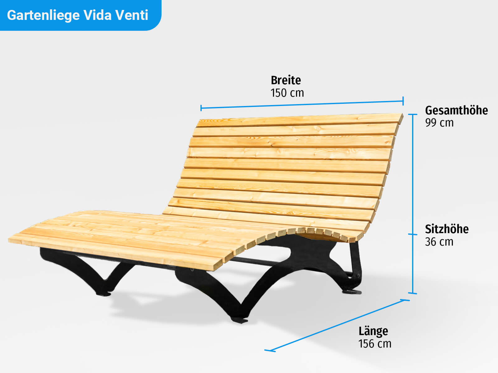 Bemassung der Gartenliege