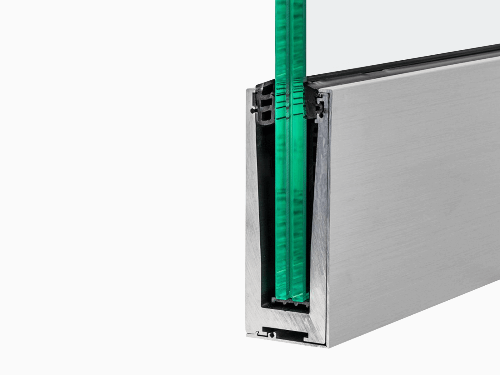 Schmales Brüstungsprofil zur vorgesetzten Montage, Befestigungspunkte unsichtbar