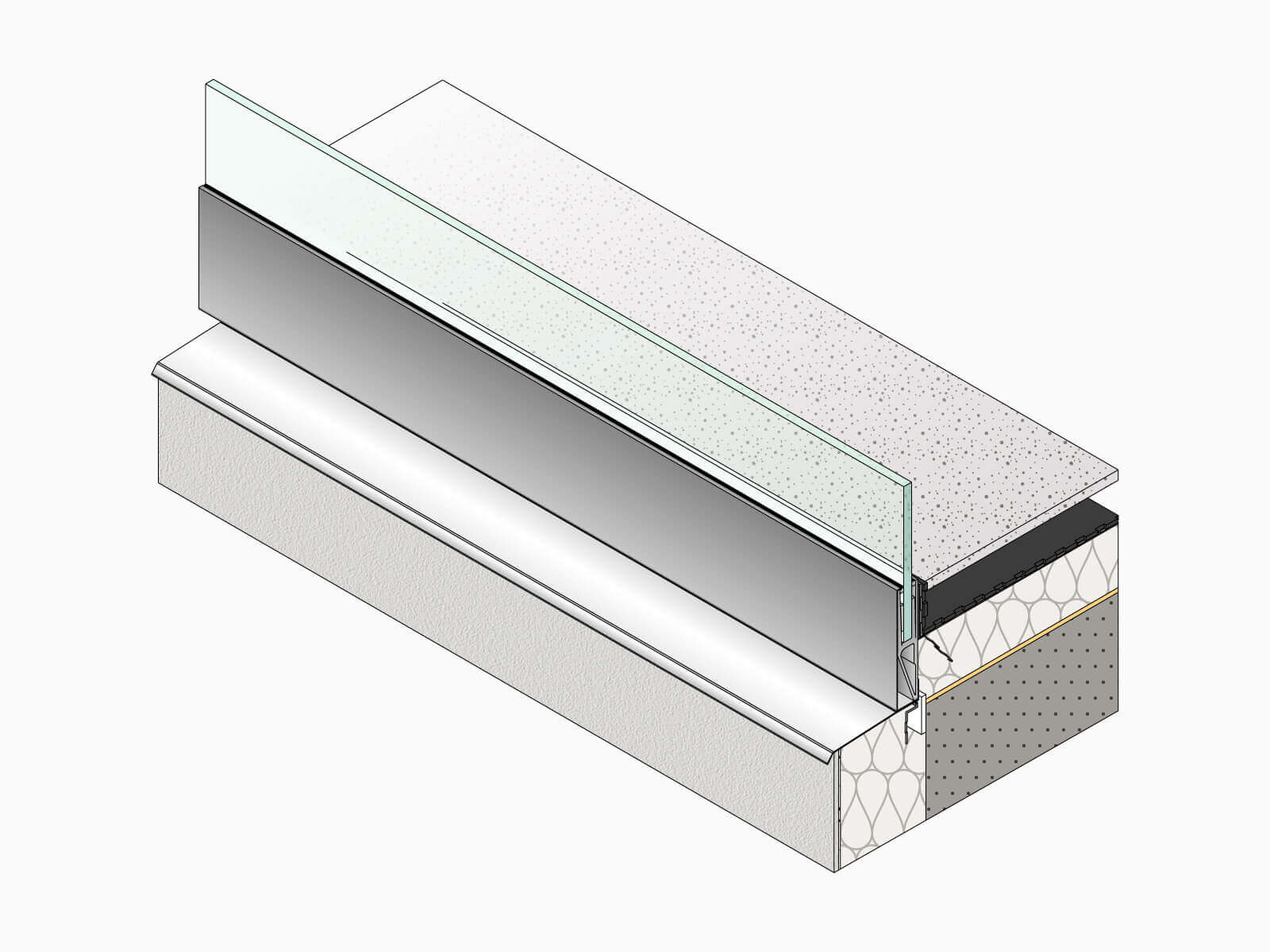 Unterkonstruktion Glasbrüstung BALDOSA, verbaute Ansicht, großer Winkel 