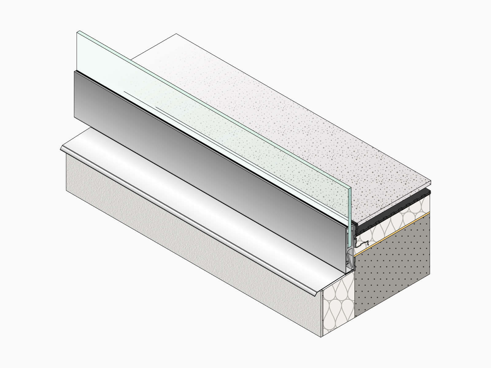 Unterkonstruktion Glasbrüstung BALDOSA, verbaute Ansicht, kleiner Winkel 