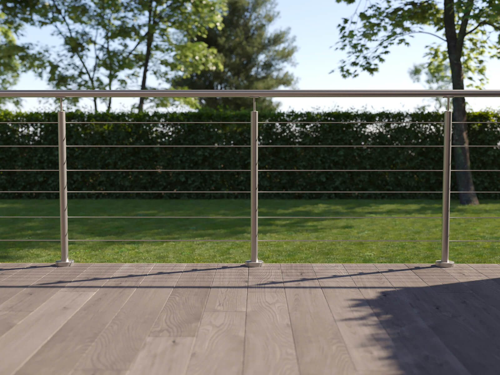 Seilgeländer aus Edelstahl in rundem Design und aufgesetzter Montage