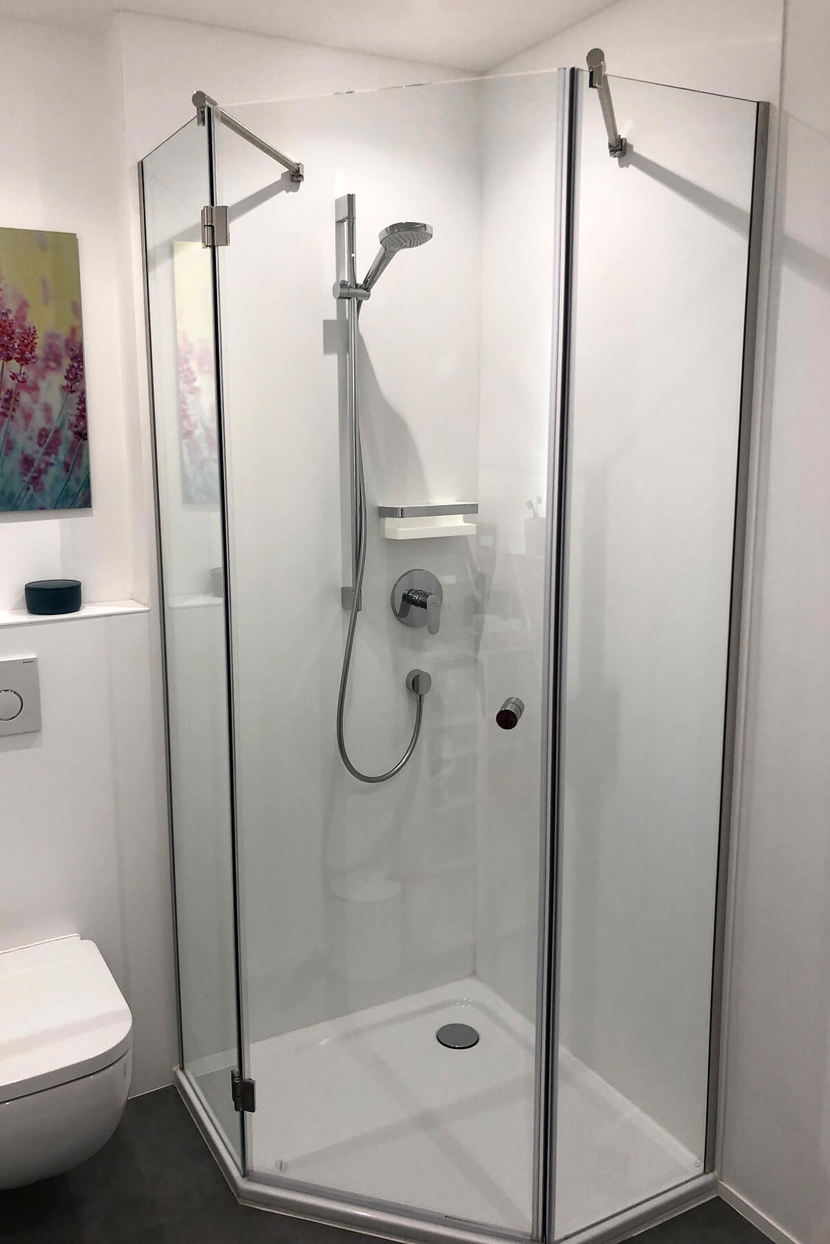 Fünfeckdusche im Einsatz