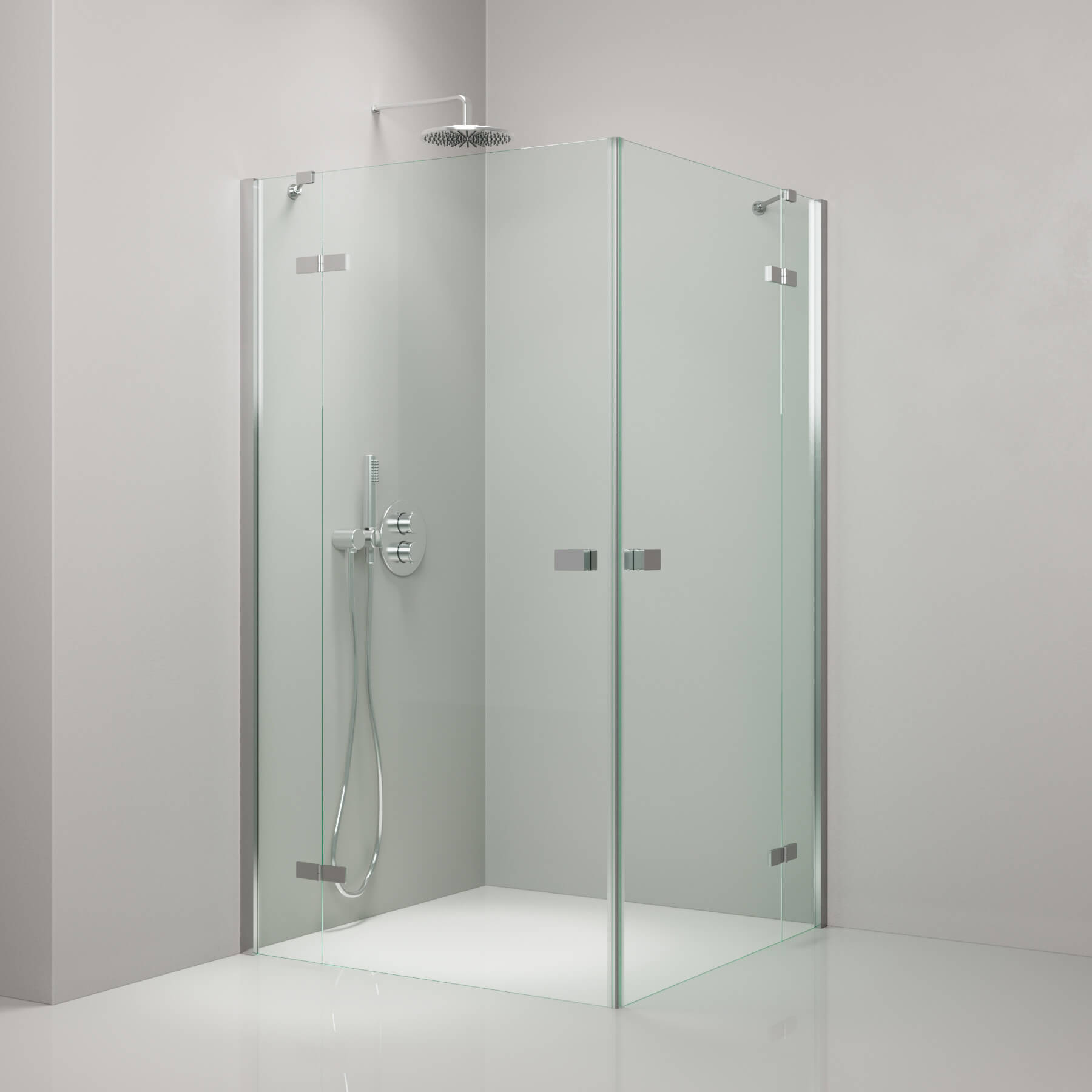 Dusche mit Eckeinstieg aus 6 mm ESG-Klarglas linksanschlag