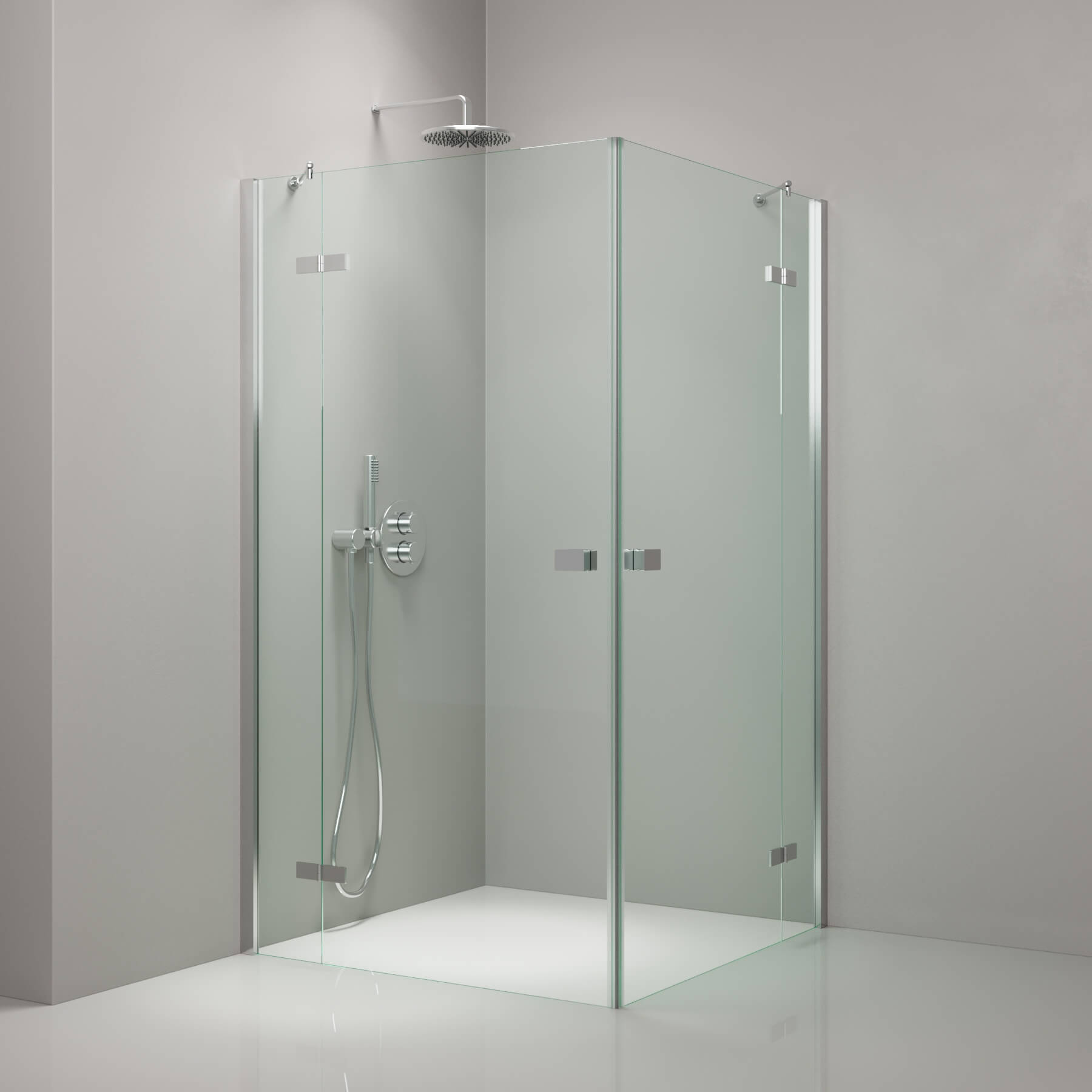 Dusche mit Eckeinstieg aus 6 mm ESG-Klarglas linksanschlag