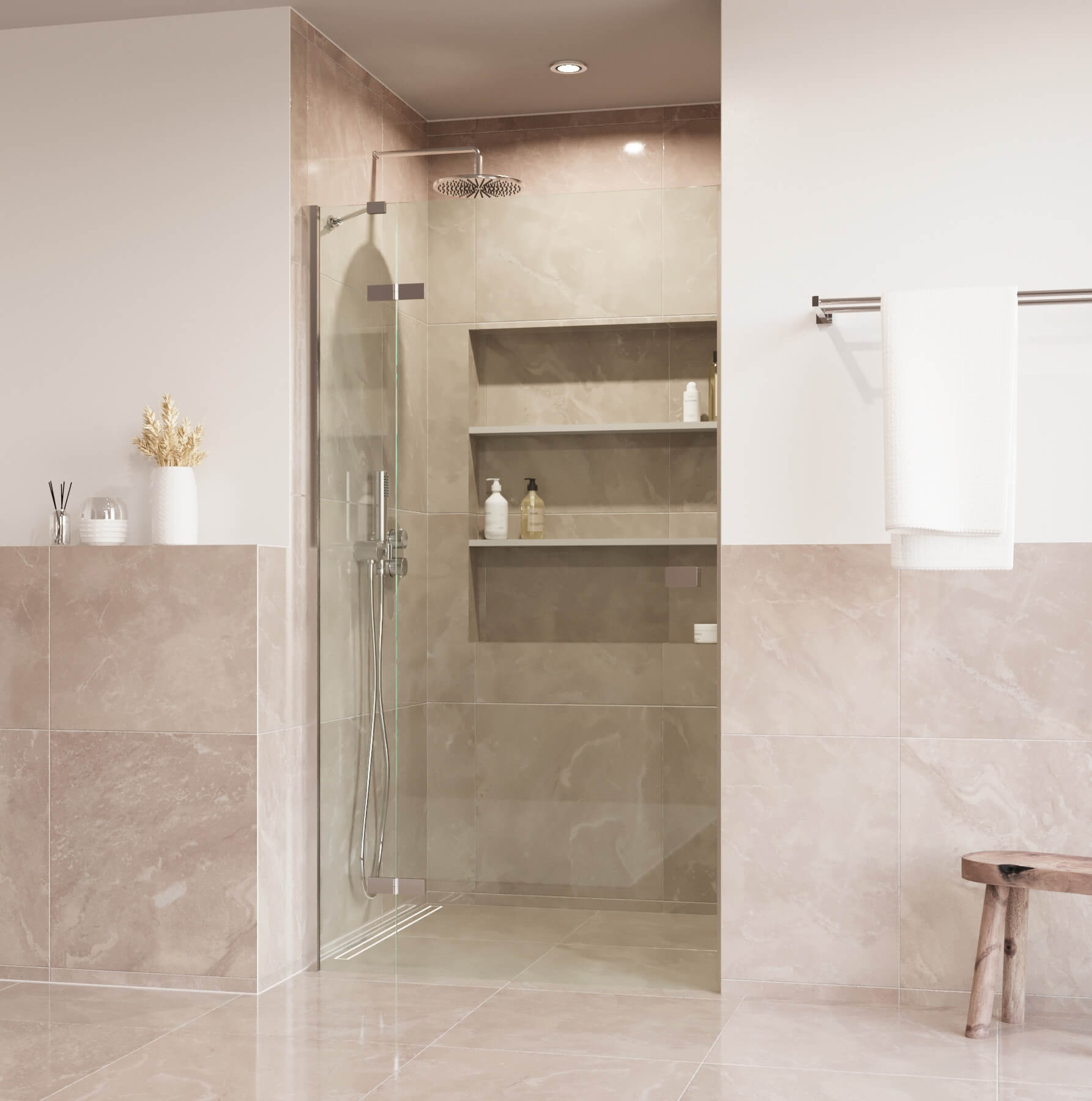 Walk-in Dusche als Abtrennung zum Waschbecken