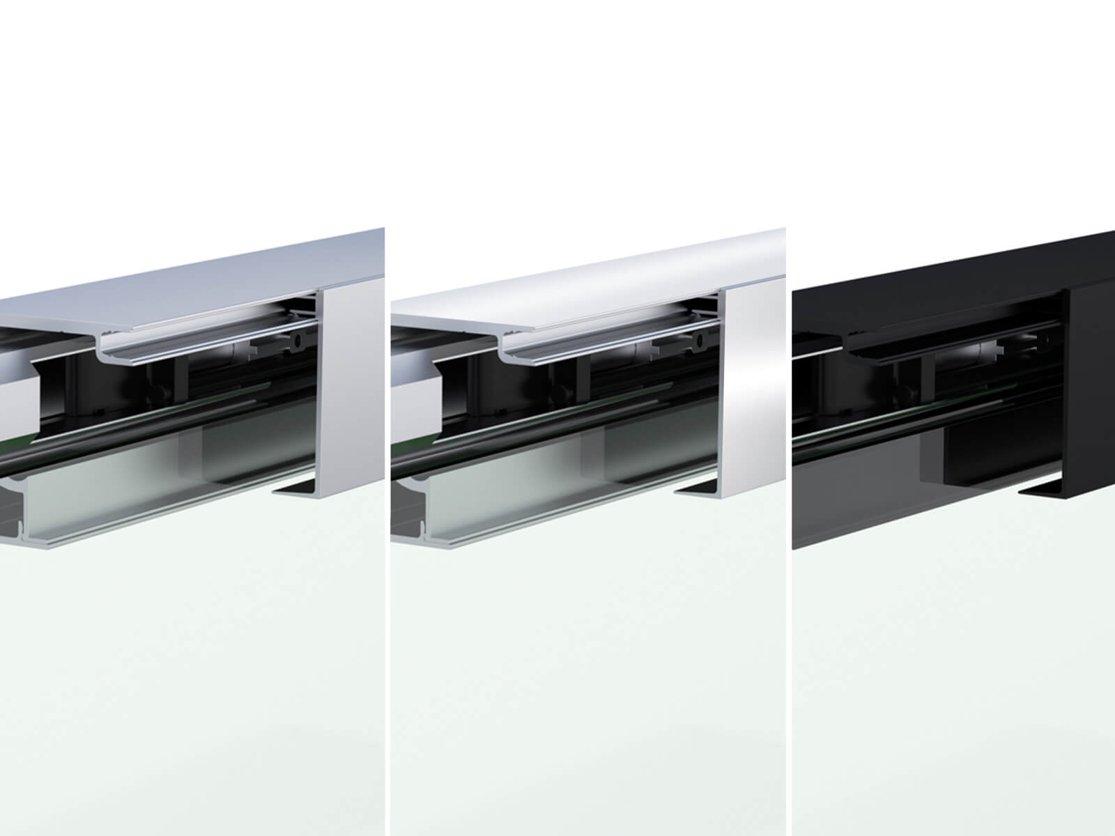 Schiebetürprofile für die Dusche in drei Farben