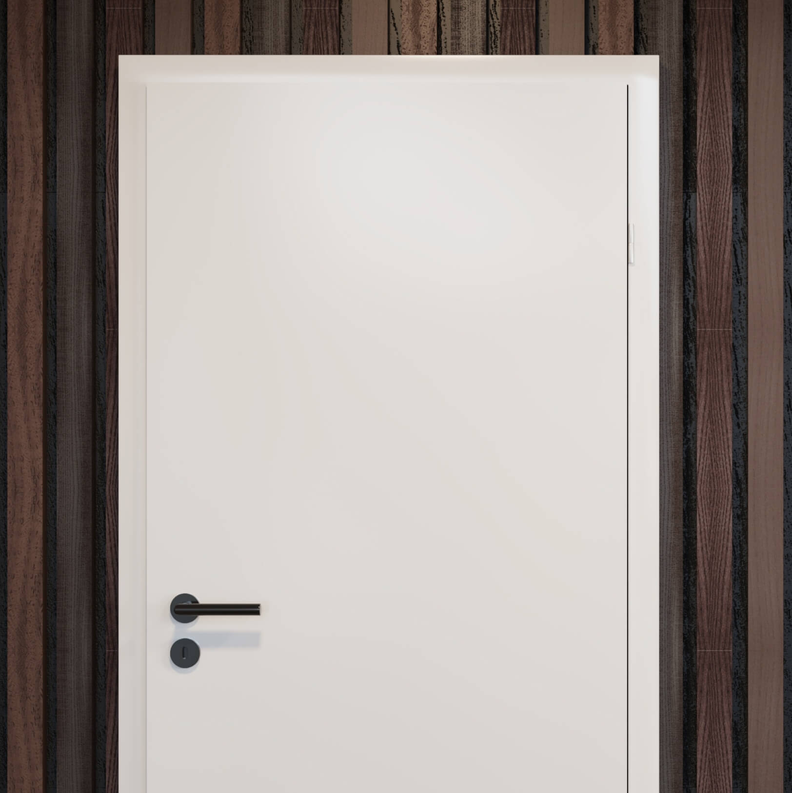 Weiße Holztür mit schwarzer Drückergarnitur