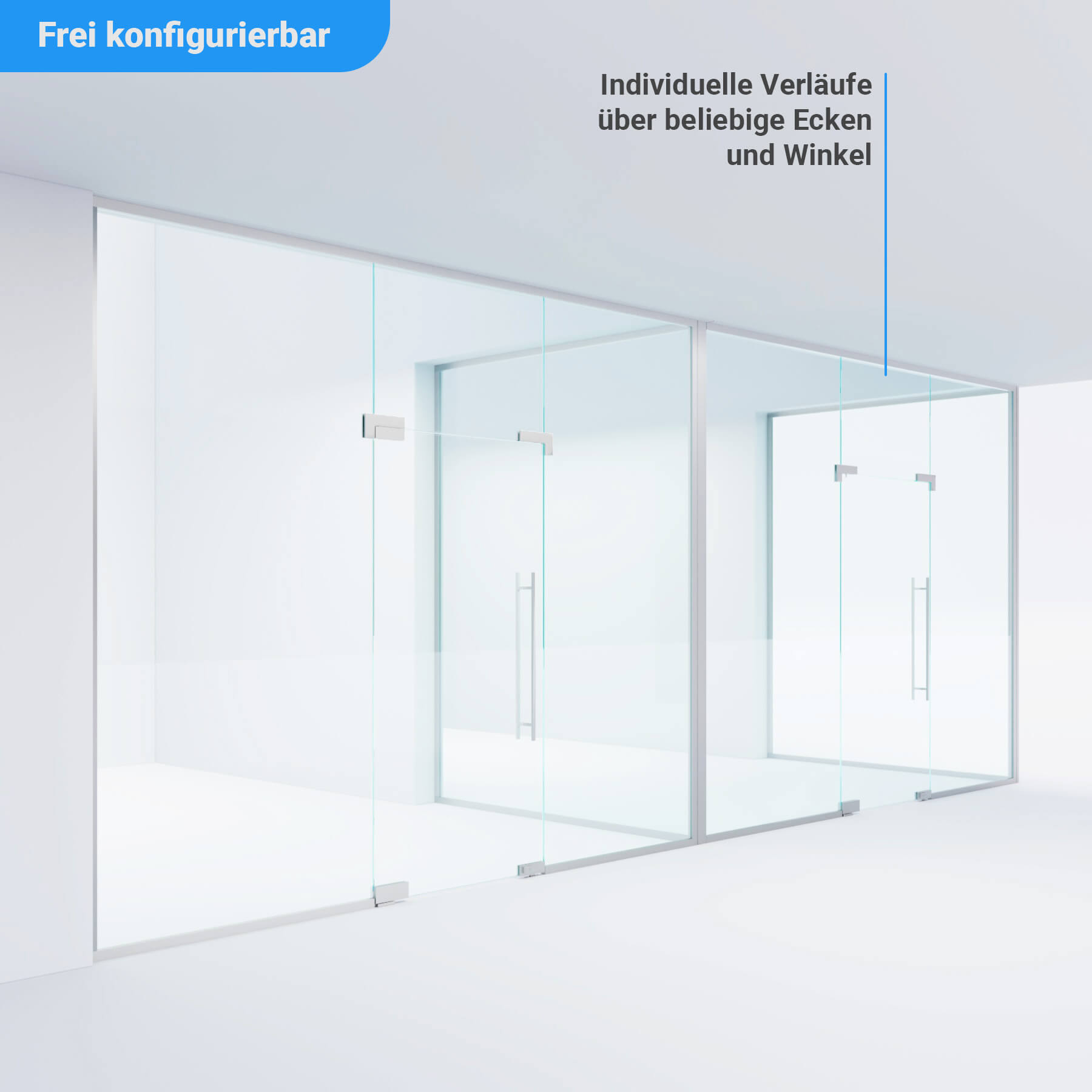 Individueller Verlauf über Ecken & Winkel bei der Glastrennwand PENDULA