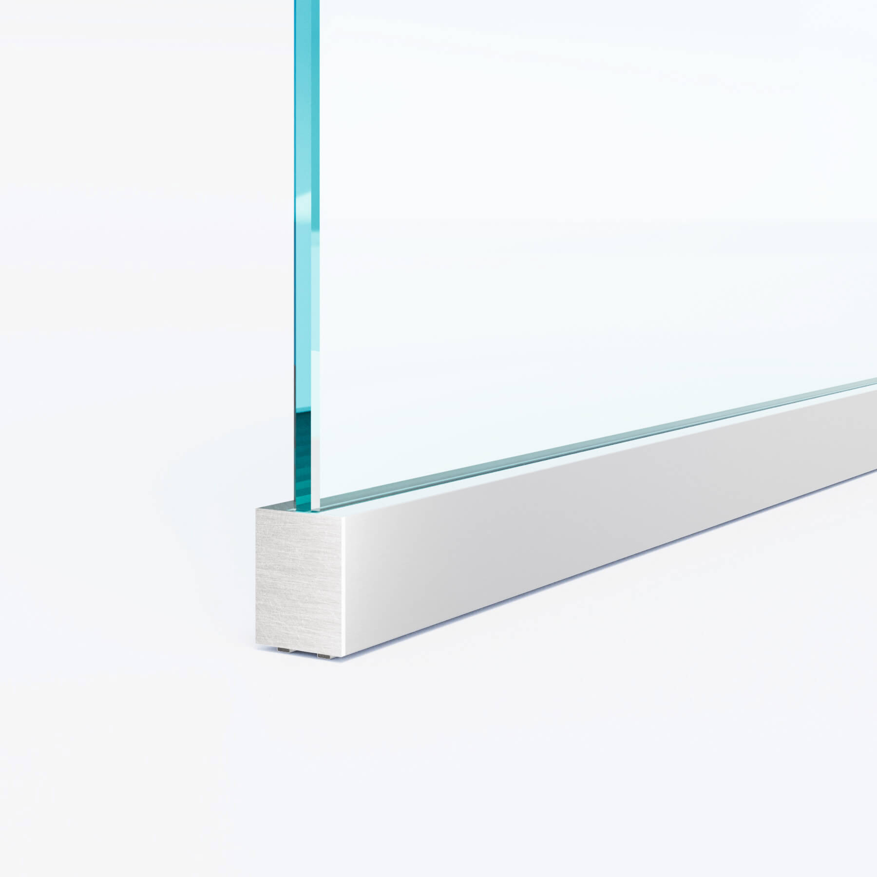 Umlaufendes Klemmprofil für dir Trennwand aus Glas und hydraulischer Pendeltür