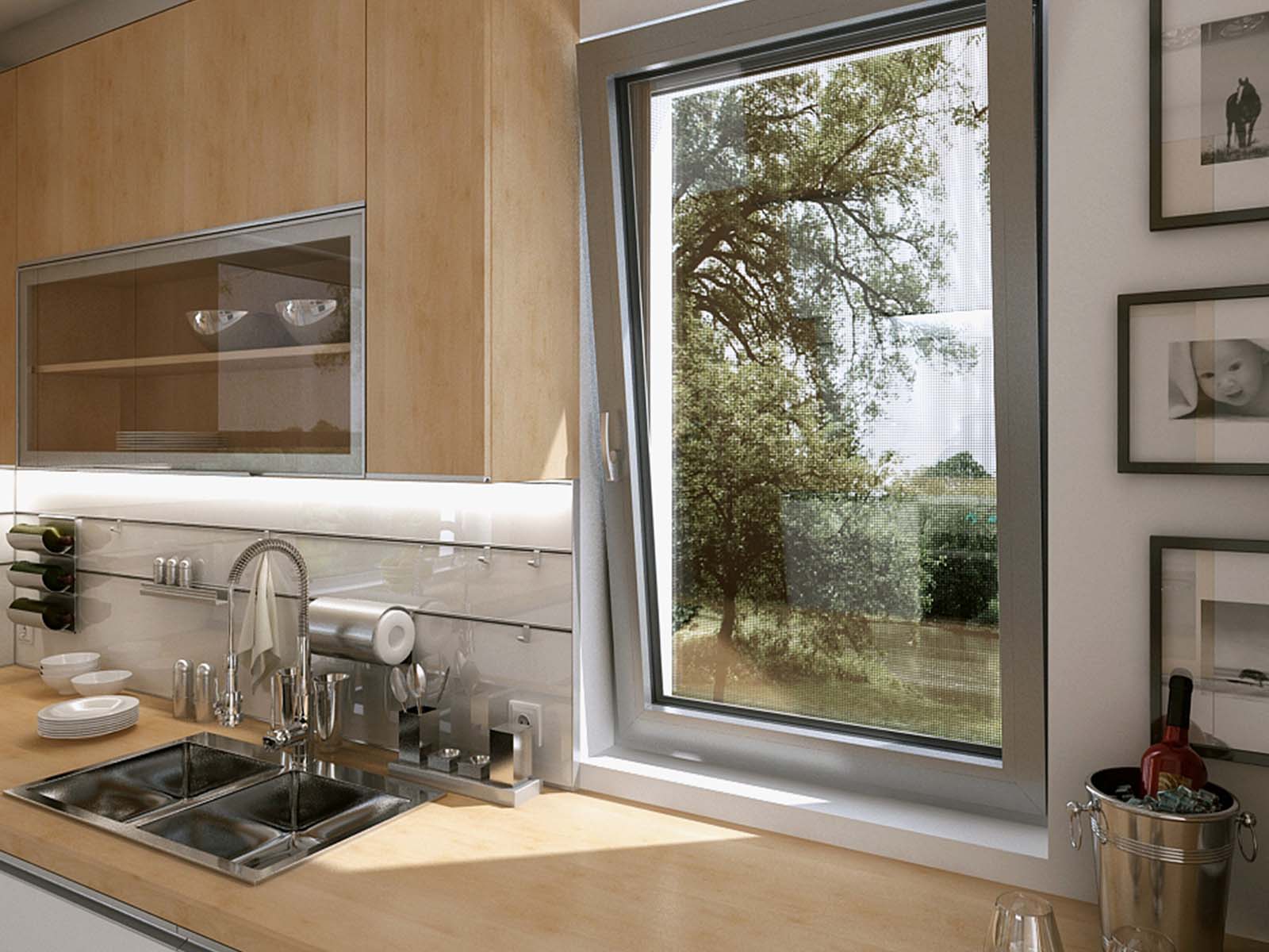 Fenster mit Insektenschutz-Spannrahmen