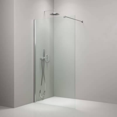 Walk-In-Dusche mit einem Klemmprofil und einer Stabilisationsstange