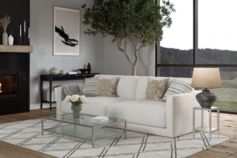 Couchtisch aus Glas mit Edelstahlgestell