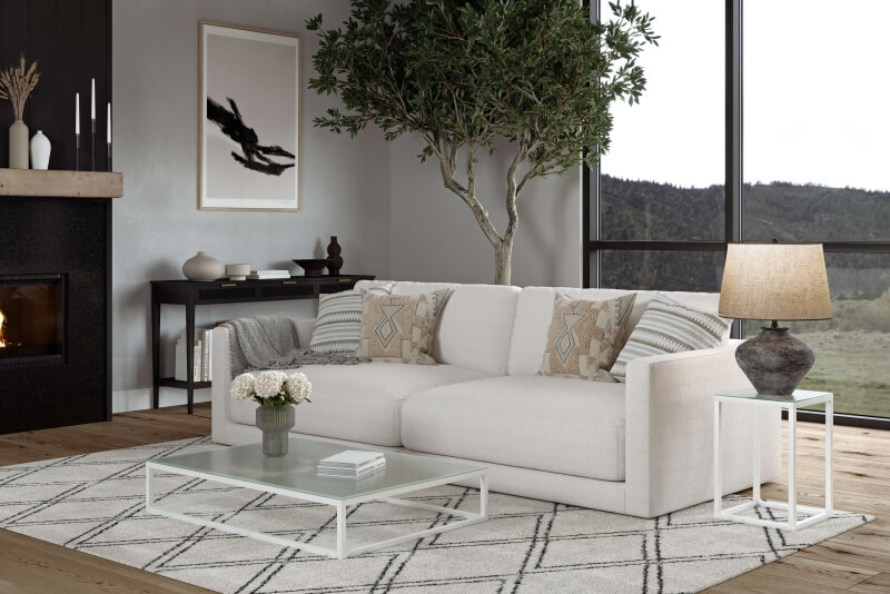 Couchtisch und Beistelltisch aus Glas und Edelstahl