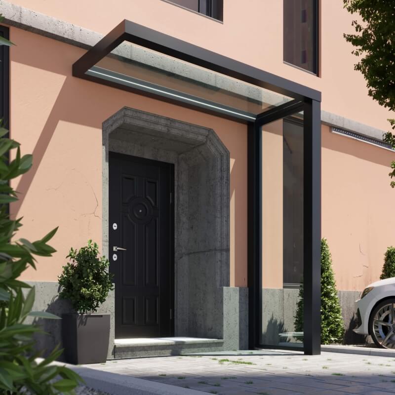 Eingangsbereich mit stilvollem Glasvordach