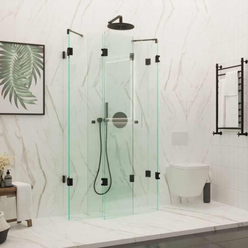 Eingeklappte Duschkabine aus Glas