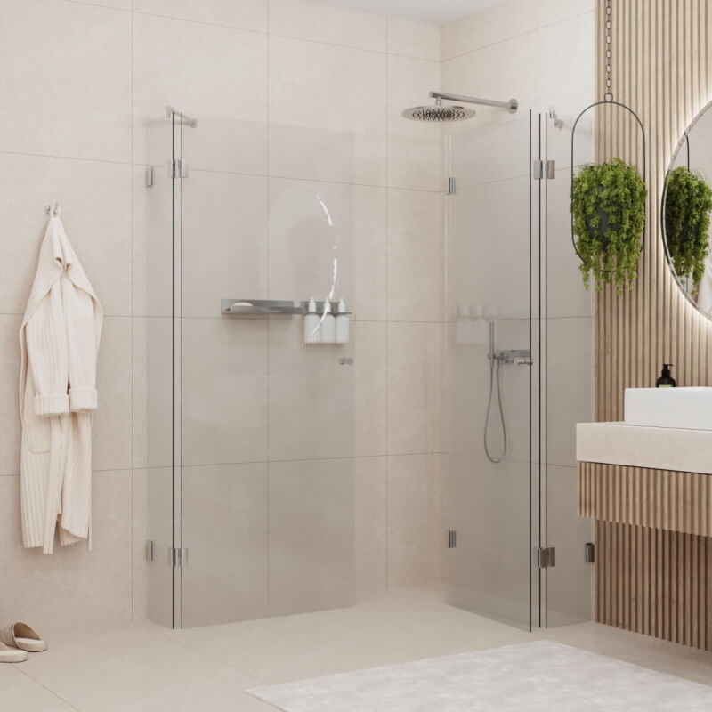 Eingeklappte Duschkabine aus Glas