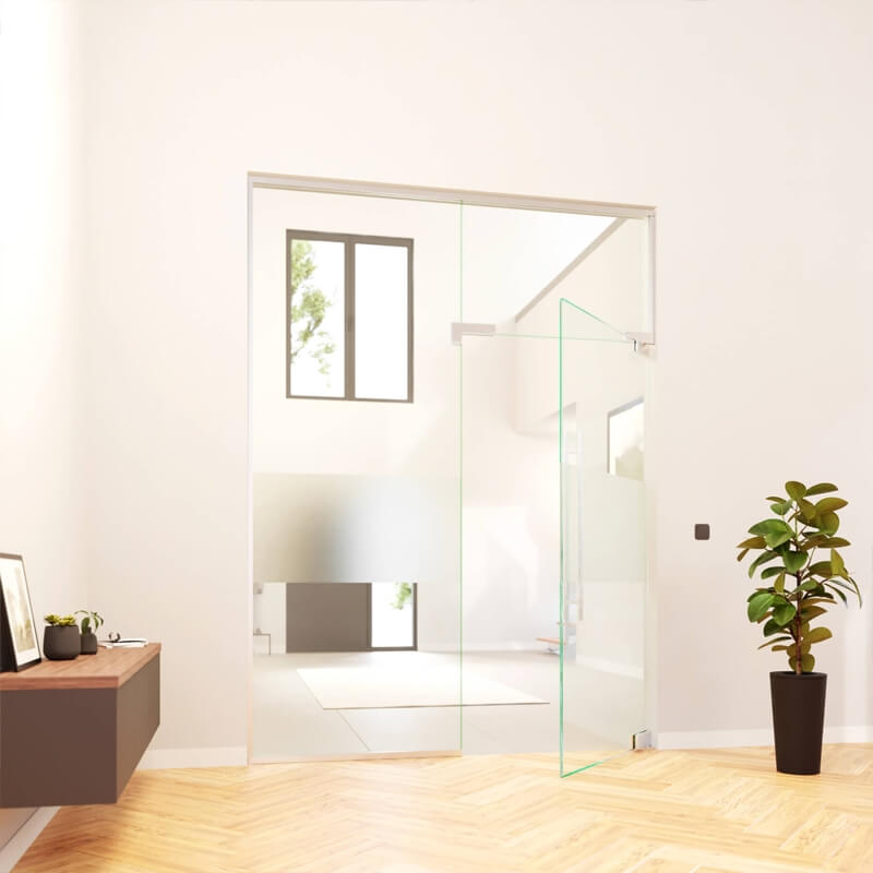 Einsatz der Glastrennwand mit Pendeltür im privaten Bereich