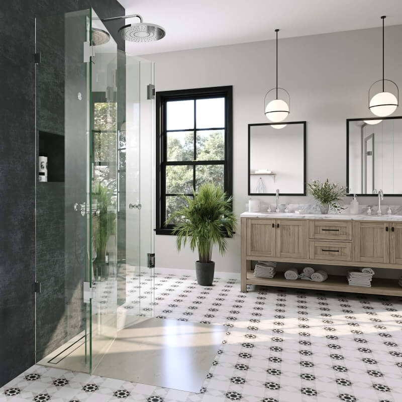 Faltbare Duschkabine mit eingeklappten Türen