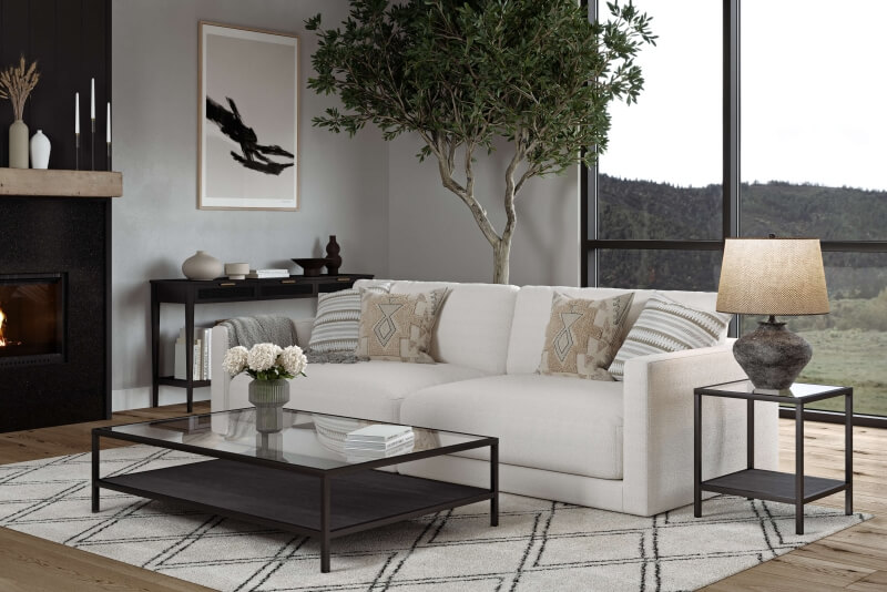 Glas Couchtisch in Schwarz Matt mit Beistelltisch