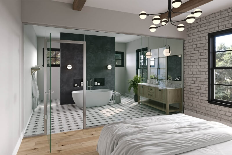 Glastrennwand in einem Wohnbereich