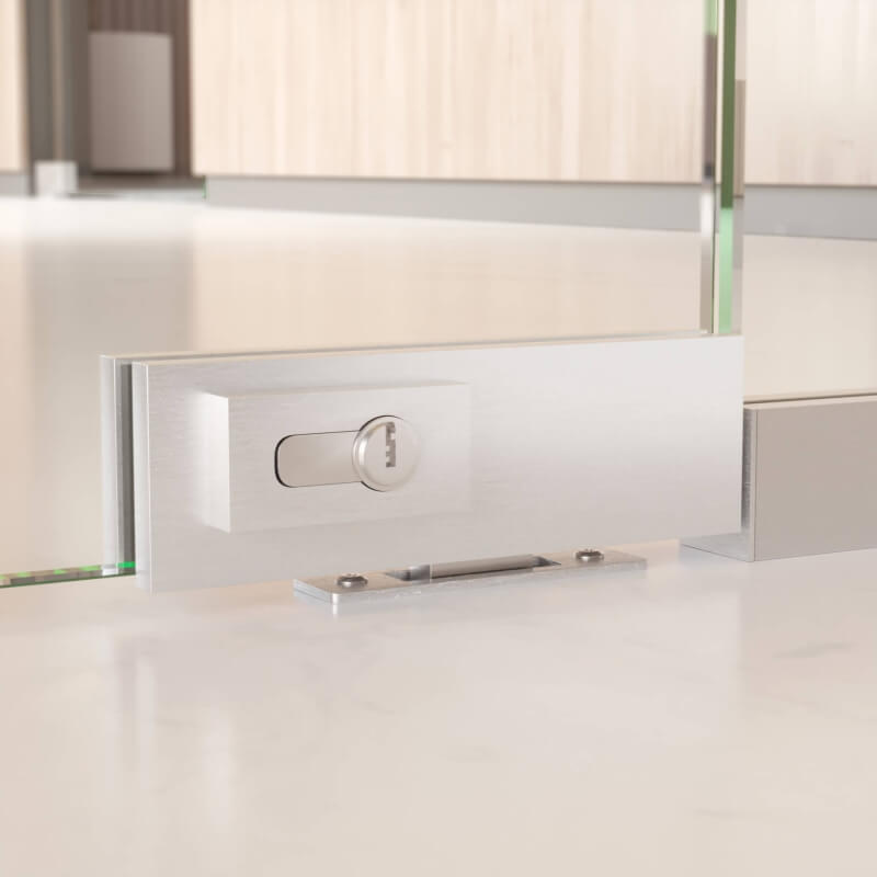 Glastrennwand mit Tür und optionalen Bodenschloss aus Edelstahl