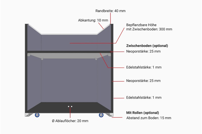 Illustration Edelstahl Pflanzsäule quadratisch