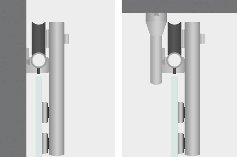 Glasschiebetür mit offenem Laufsystem