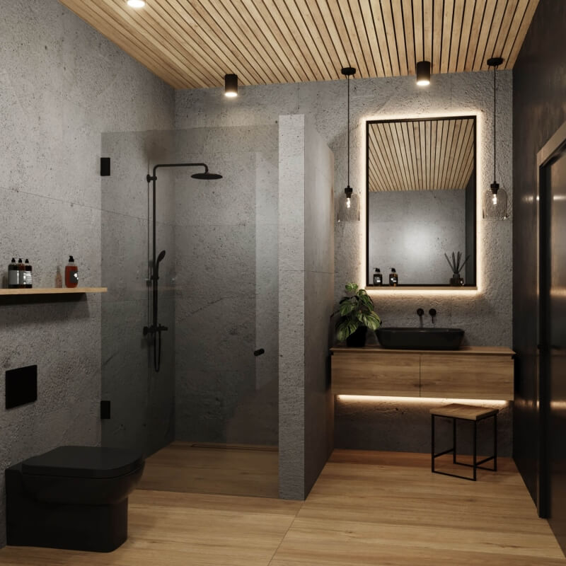 Nischendusche im Loft Look in modernem Bad 