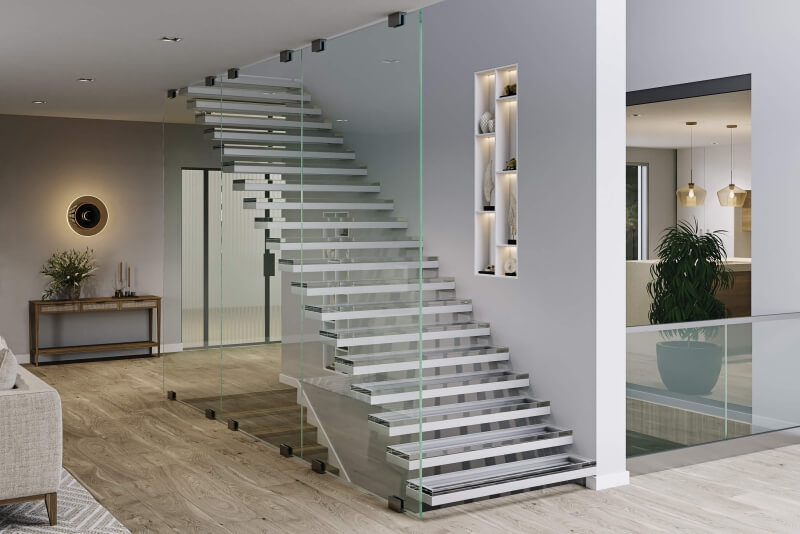 PUR Glastrennwand als Absturzsicherung für Ihre Treppe