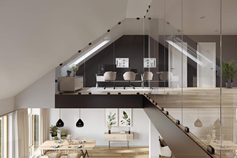 PUR Glastrennwand als Treppenverglasung