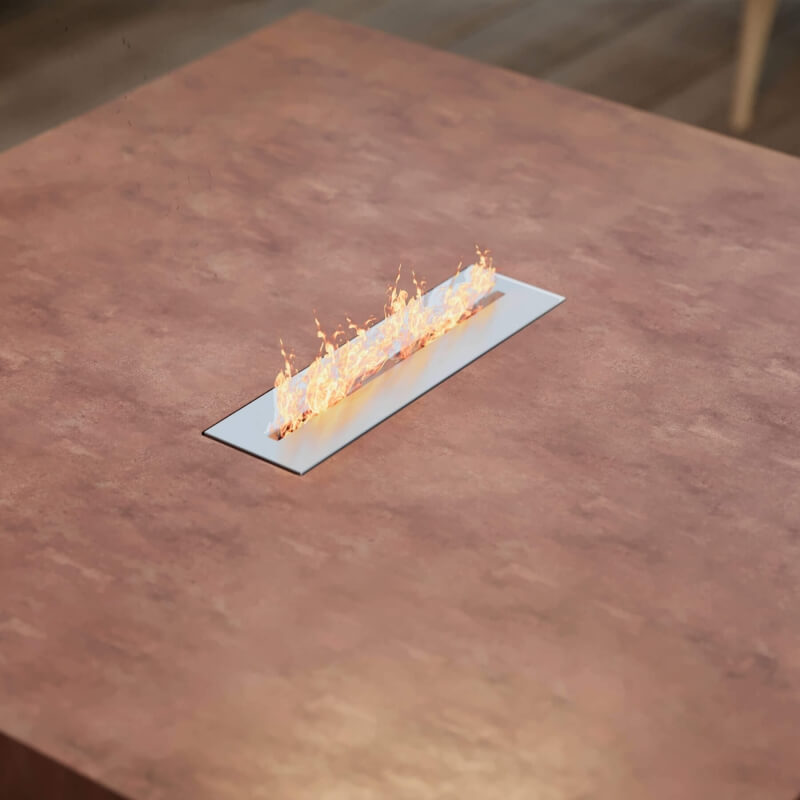 Quadratische Feuerstelle aus Cortenstahl mit Bioethanoleinsatz