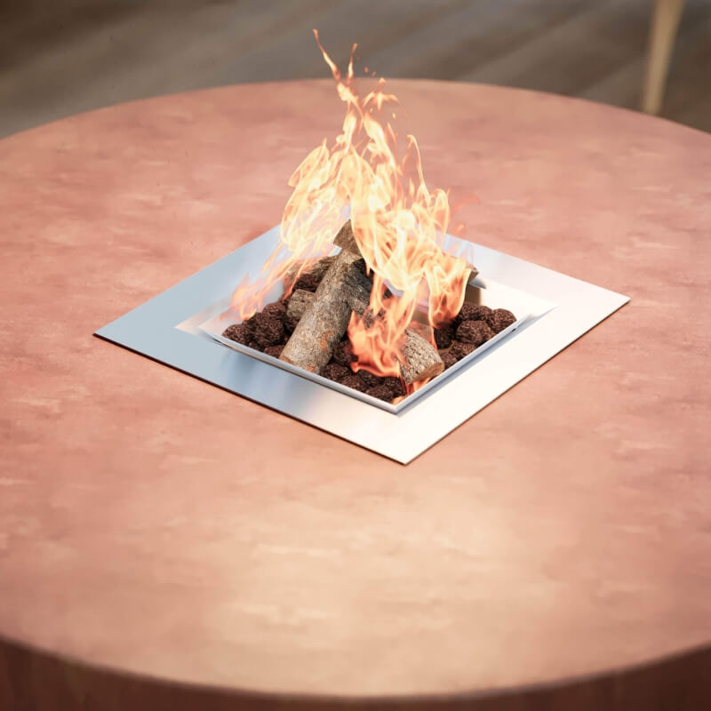 Runde Feuerstelle aus Cortenstahl mit Gaseinsatz