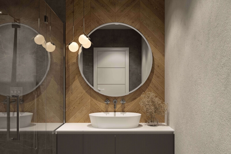 Runder LED-Badspiegel mit direkter umlaufender Beleuchtung in groß 