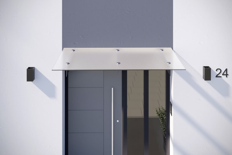 Schwerter Vordach mit klarem oder satiniertem Glas