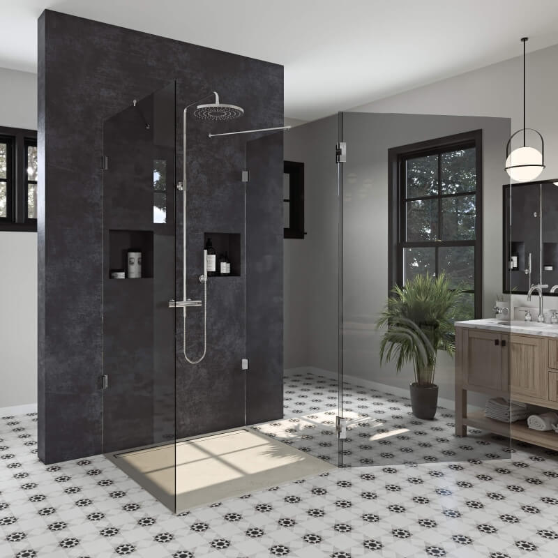 U Form Dusche mit offener Tür