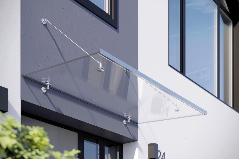 Vordach mit Regenrinne und Wandabdichtung