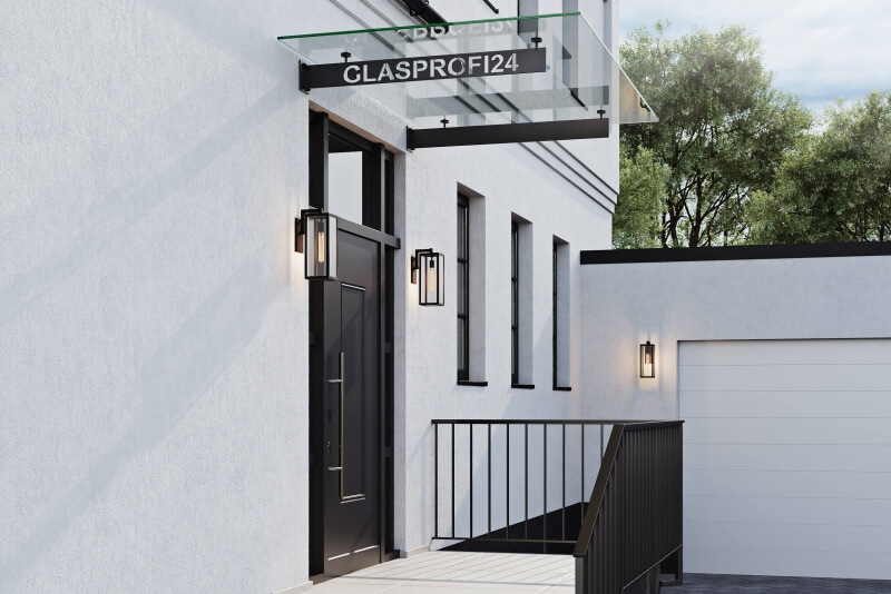 Vordach Schwerthalter mit Lasergravur