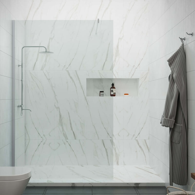 Walk-In-Dusche mit Wandprofil in Edelstahl