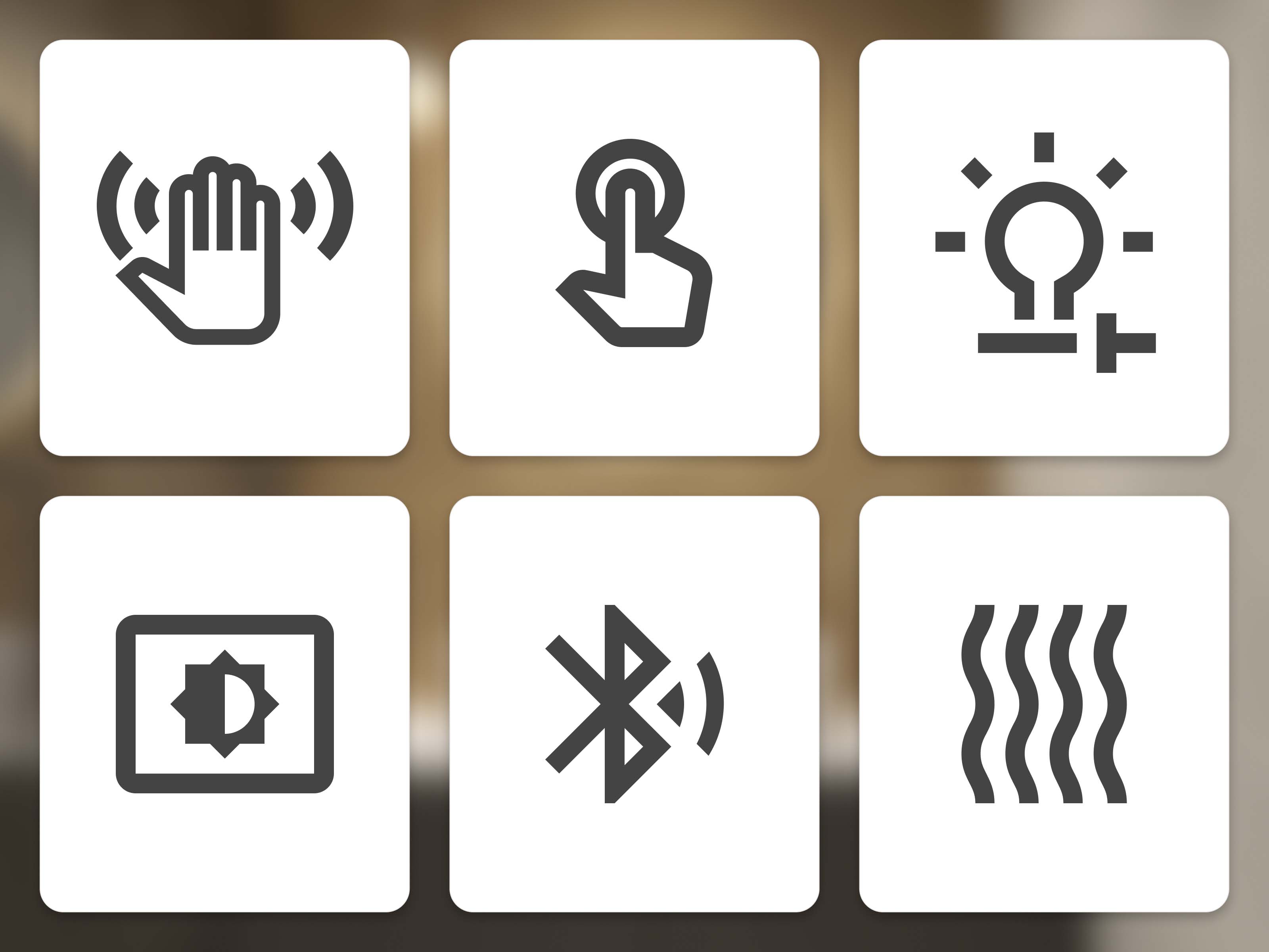 Übersicht der Funktionen beim LED-Spiegel mit direkter Beleuchtung Ello als Icons