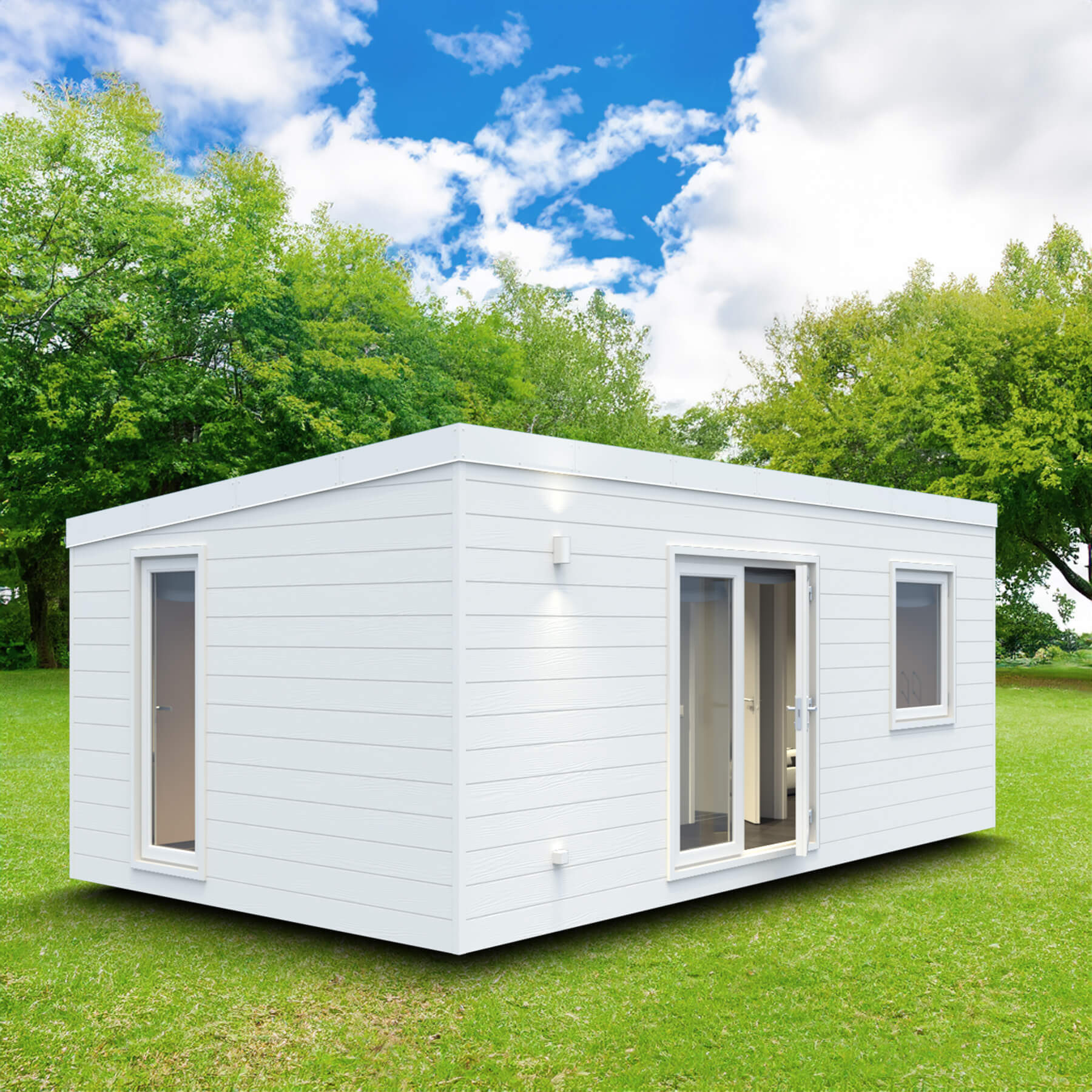 Tiny House mit weißen Kunststoffpaneelen