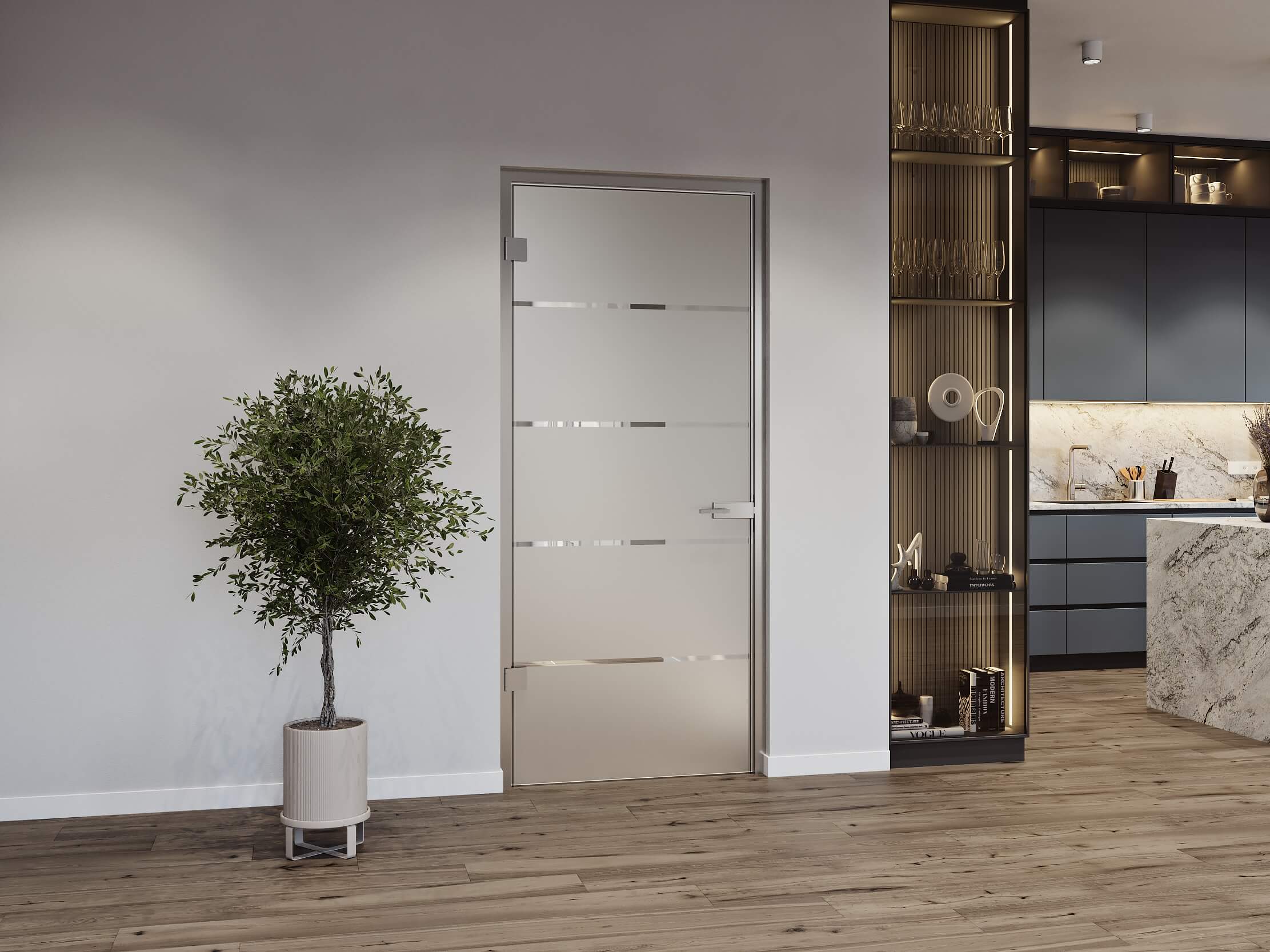 Glastür mit satiniertem Muster